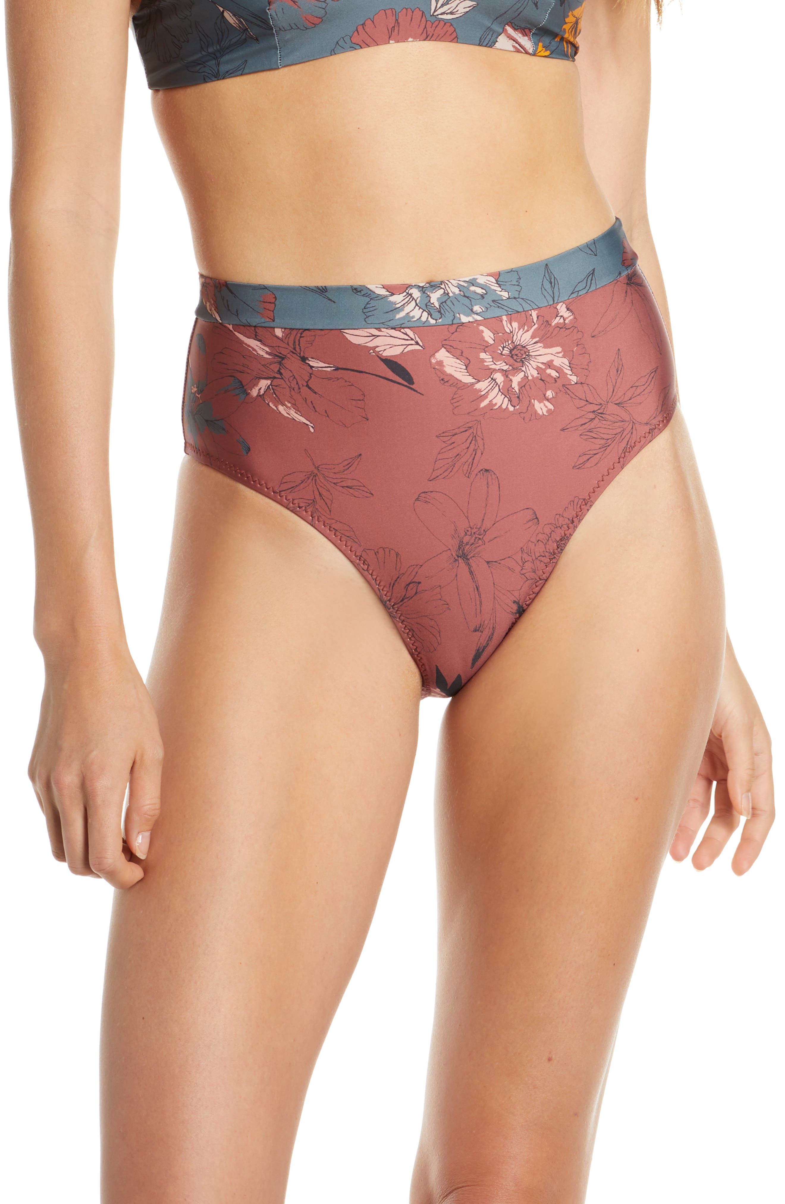 Tavik Pernille High Waist Bikini Bottoms, Burgundy