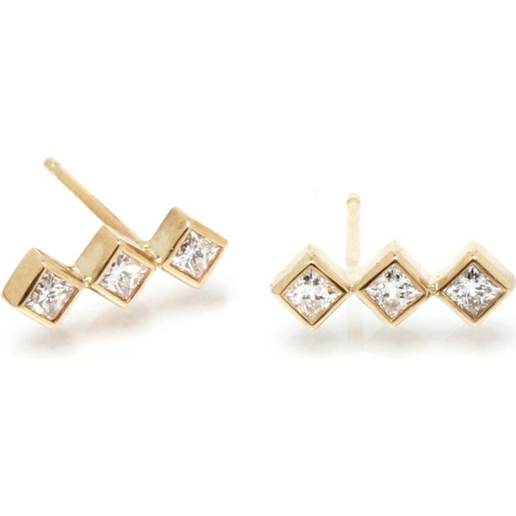 Shop Ron Hami 14k Yellow Gold Triple Diamond Geo Stud Earrings In Yellow Gold/diamond