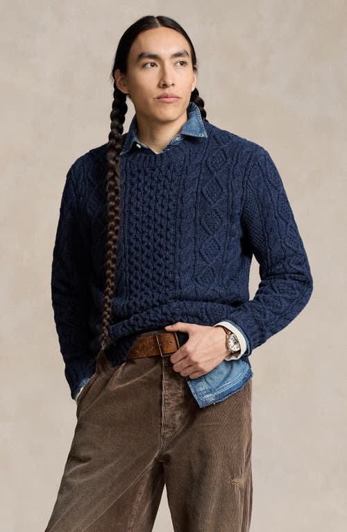 Shop Polo Ralph Lauren Cable Knit Cotton Fisherman Sweater In Navy Combo