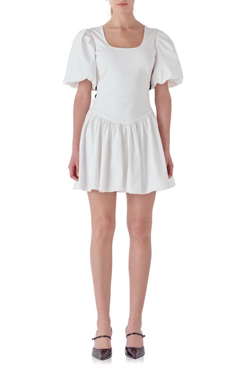Contrast Bow Puff Sleeve Minidress in White/Black