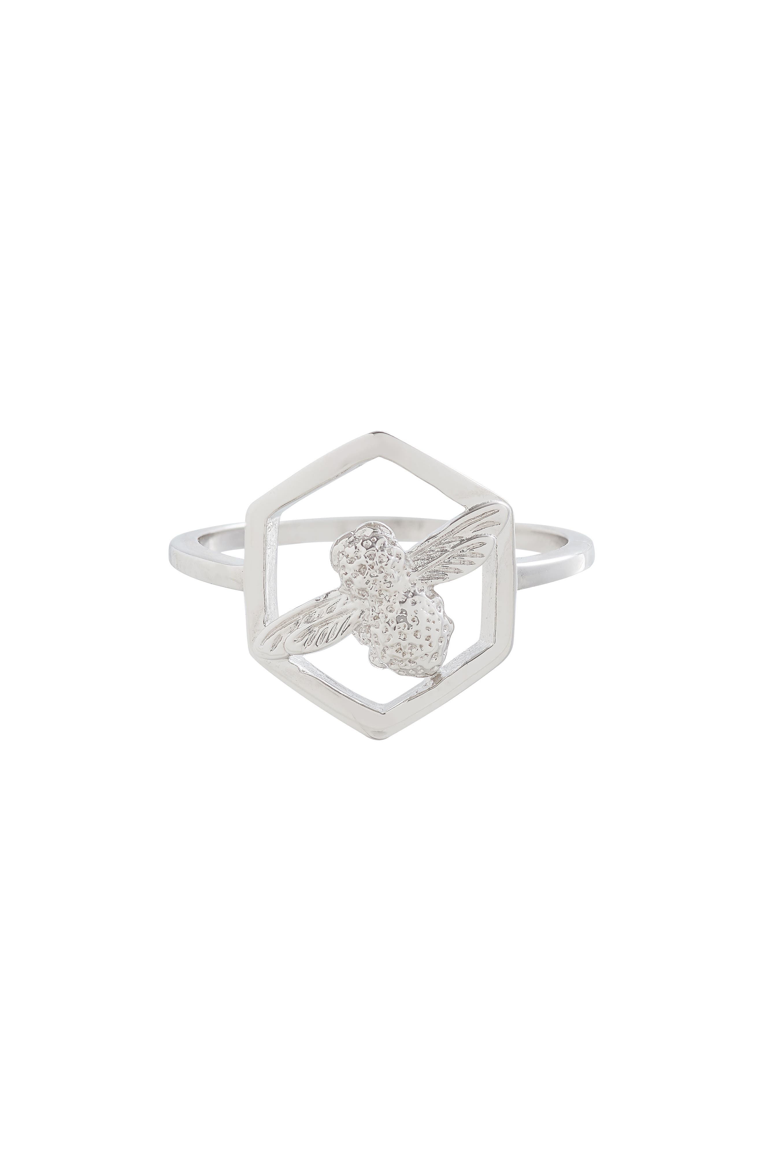 Olivia Burton Gold Plated Honeycomb & Bee Ring In Silver