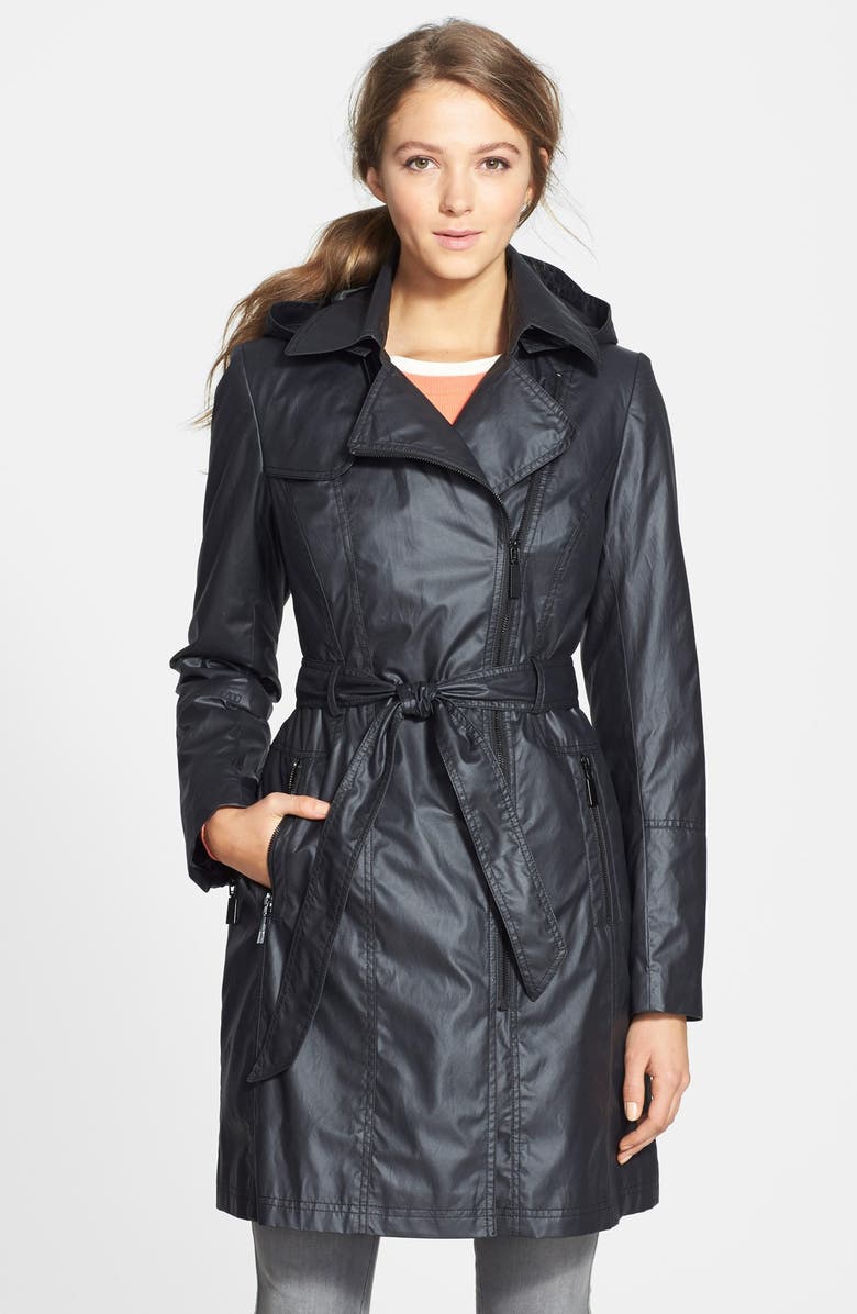 Vince Camuto Belted Cotton Blend Trench Coat with Detachable Hood ...