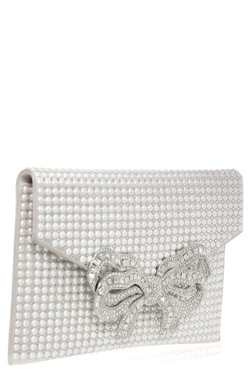 Crystal Bow Envelope Clutch in Silver Pearl