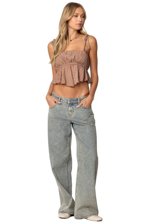 Shop Edikted Rylie Textured Chiffon Crop Top In Brown