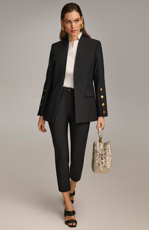 Donna Karan Womens Button Sleeve Blazer Collared Shirt Slim Leg Ankle Pants In Black