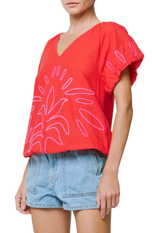 CIEBON CIEBON CELSEY EMBROIDERED COTTON PUFF SLEEVE TOP 