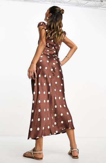 ASOS DESIGN Polka Dot Lace Trim Satin Midi Dress | Nordstrom