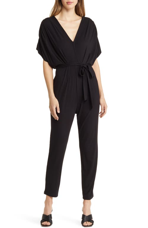 Pleated Wide Sleeve Knit Jumpsuit in Black