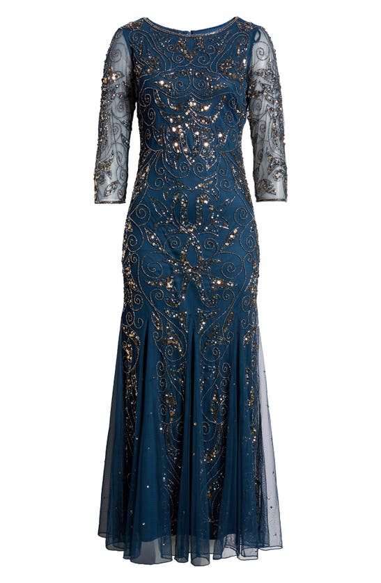 Pisarro Nights Illusion Sleeve Beaded A-line Gown In Sph