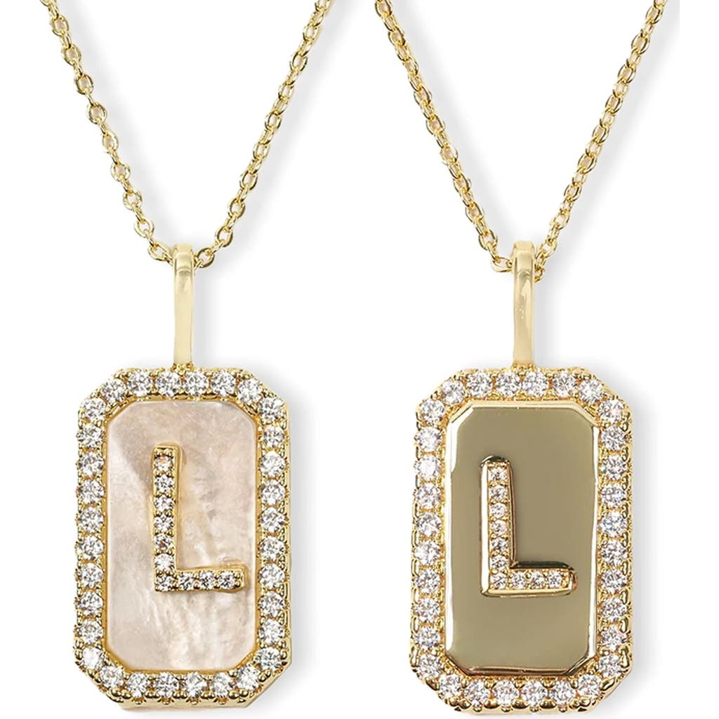 Melinda Maria Love Letters Double Sided Mother-of-pearl Initial Pendant Necklace In White Cubic Zirconia/gold - L
