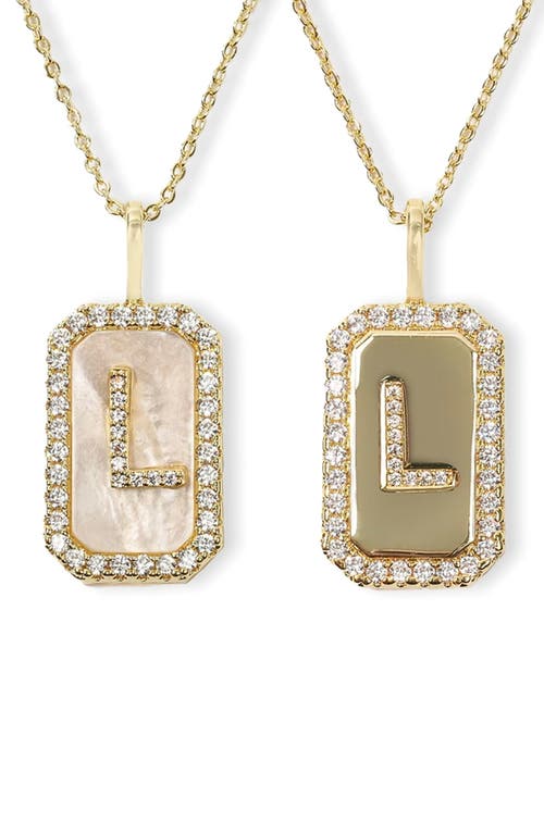 Love Letters Double Sided Mother-of-Pearl Initial Pendant Necklace in White Cubic Zirconia/Gold - L