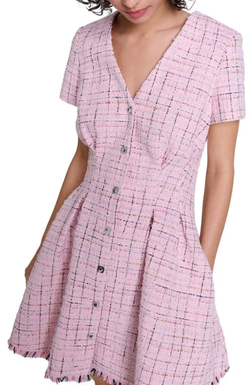 Shop Maje Tweed Babydoll Dress In Pink