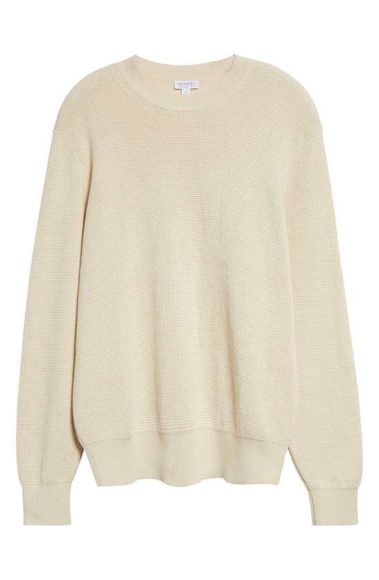 Sunspel Cotton Waffle Stitch Crewneck Sweater In Ecru