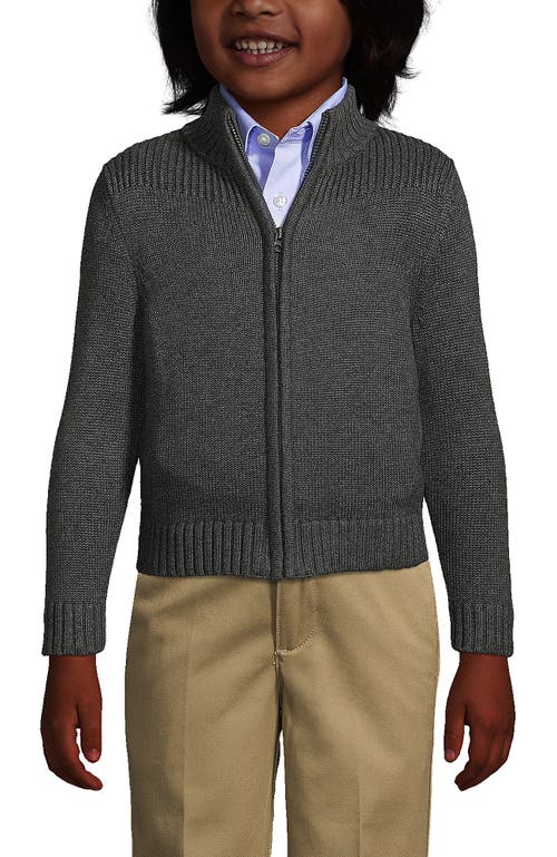 Shop Lands' End School Uniform Boys Cotton Modal Zip Front Cardigan Sweater In Coal Heather