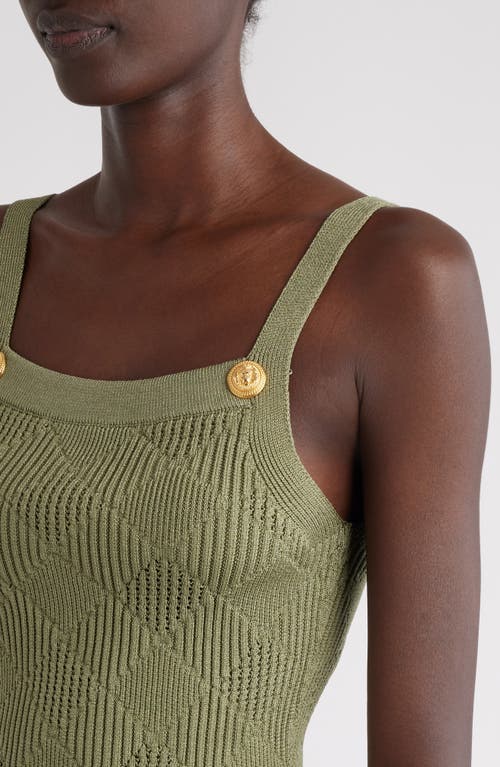 Shop Balmain Vichy Openwork Gingham Knit Tank In 7co Olive