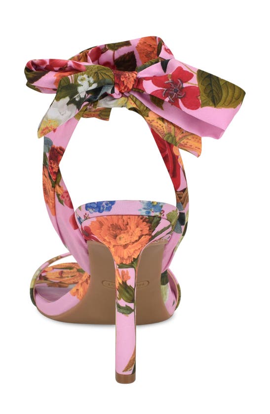 Nine West Kobs Ankle Tie Sandal In Pink Rose Print Multi