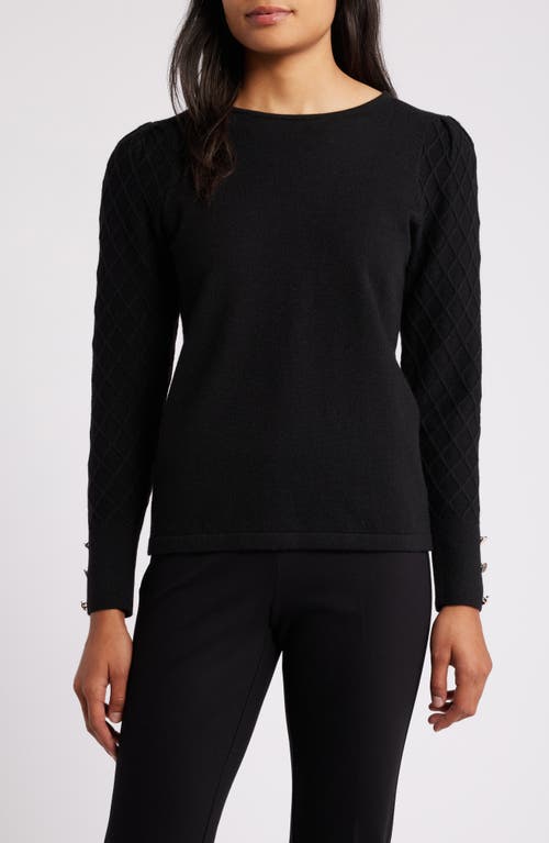 Shop Anne Klein Diamond Stitch Sleeve Button Cuff Sweater In Anne Black