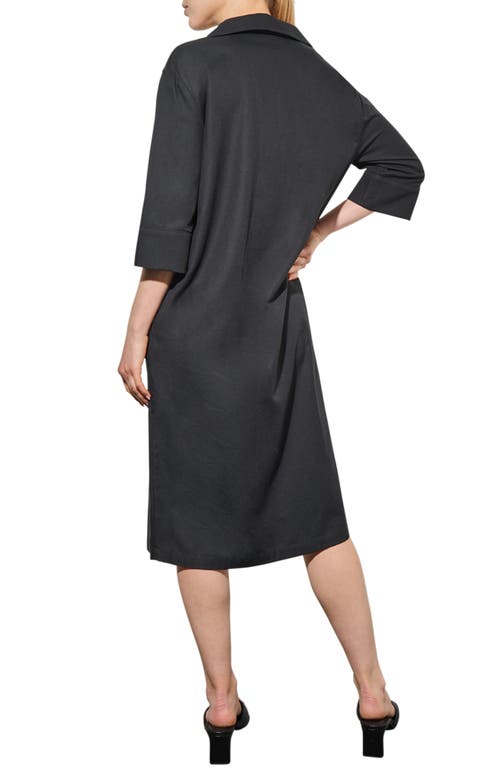 Ming Wang Embroidered Twill Shift Dress In Black/gentian Blue