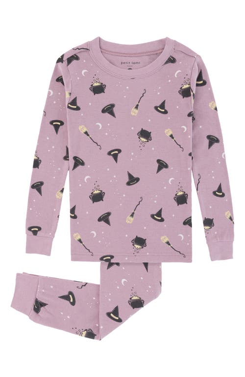 Petit Lem Kids' Bewitched Glow in the Dark Cotton Fitted Two-Piece Pajamas in 700 Purple
