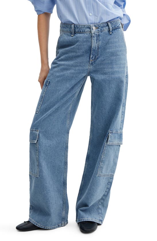 Shop Mango Straight Leg Cargo Jeans In Medium Blue