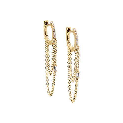 Shop Adina Eden By  Diamond Baguette Double Chain Huggie Earring 14k In 14k Gold