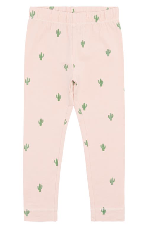 MILES THE LABEL Kids' Cactus Print Stretch Organic Cotton Leggings in Light Pink