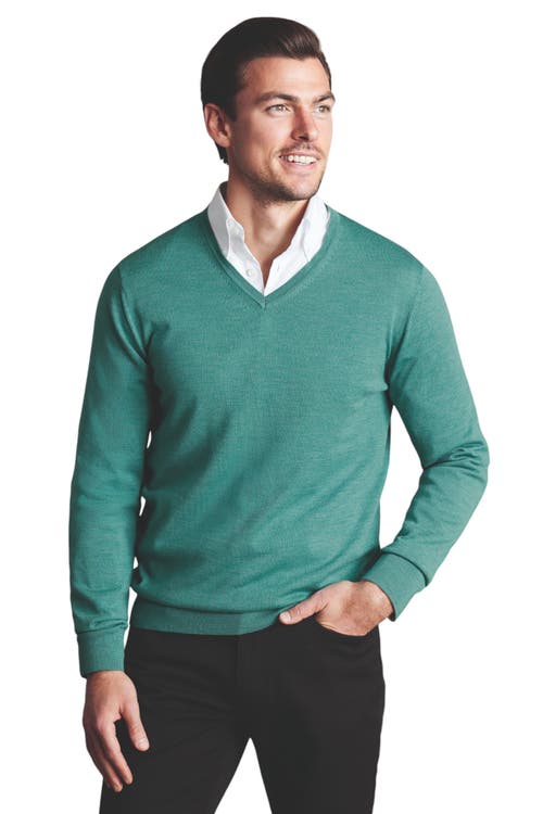 Charles Tyrwhitt Pure Merino V Neck Sweater in Aqua Green 