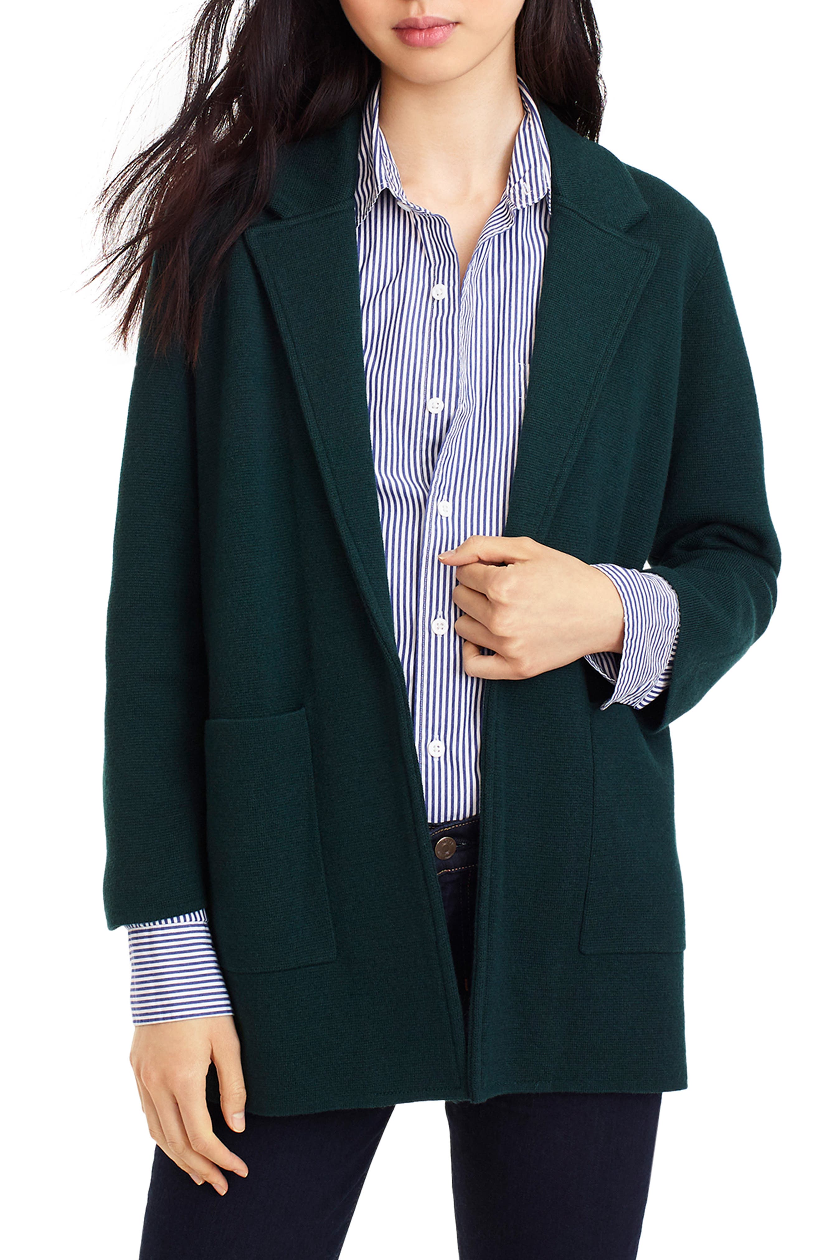 green sweater blazer