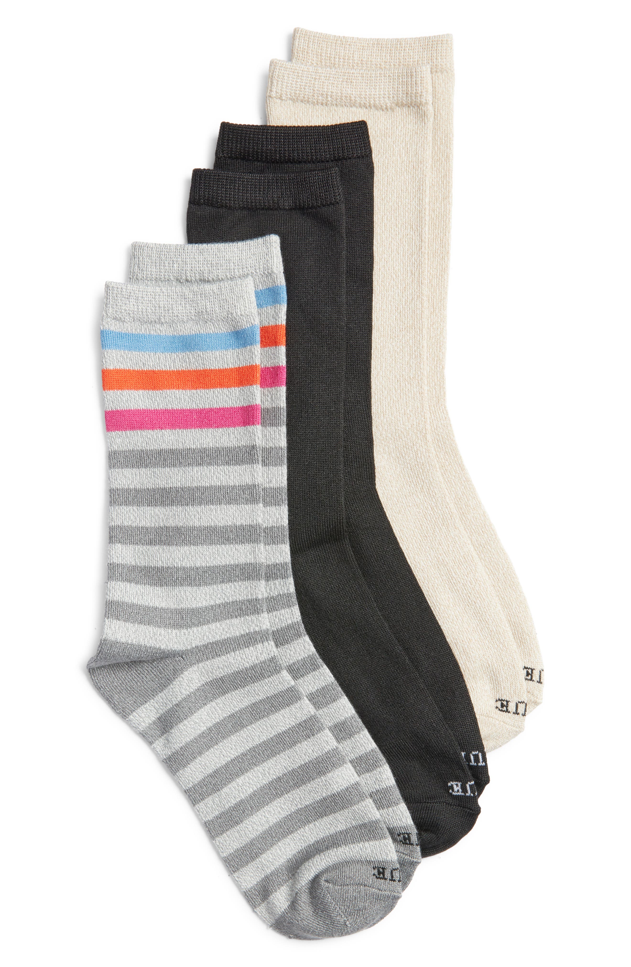 Hue Assorted 3-Pack Supersoft Crew Socks in Pop Stripe Pack 