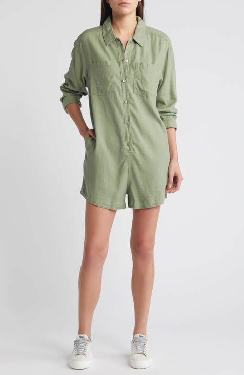 Long Sleeve Linen Blend Utility Romper