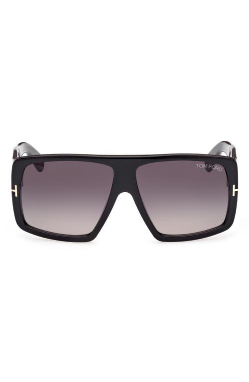 Tom Ford Raven 60mm Square Sunglasses In Shiny Black/gradient Smoke