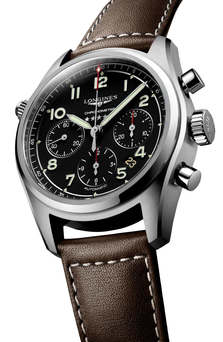 Longines Spirit Automatic Chronograph Leather Strap Watch, 42mm | Nordstrom