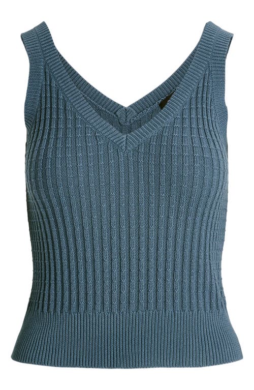 Shop Lauren Ralph Lauren Cropped Cotton Blend Sweater Tank Top In Blue Dusk