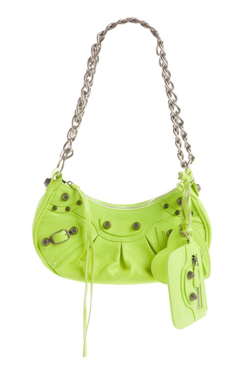 Balenciaga Extra Small Le Cagole Crinkle Leather Shoulder Bag in Fluorescent Green