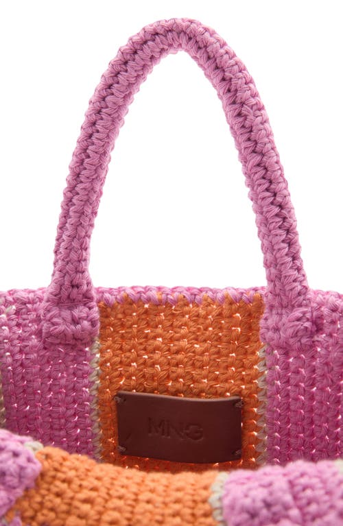 Shop Mango Stripe Crochet Shopper In Pink