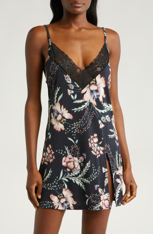 Lace Trim Floral Chemise in Botanical Night