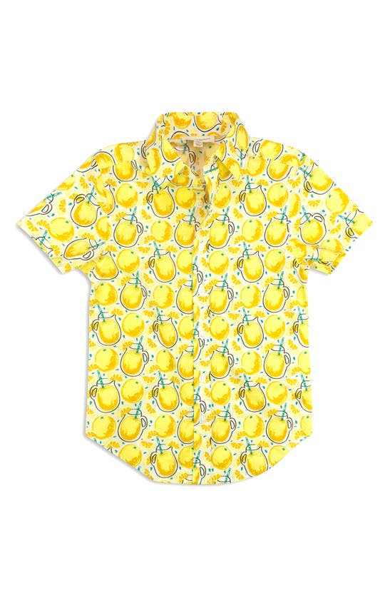 Appaman Kids' Day Party Short Sleeve Button-up Shirt In Lemonade
