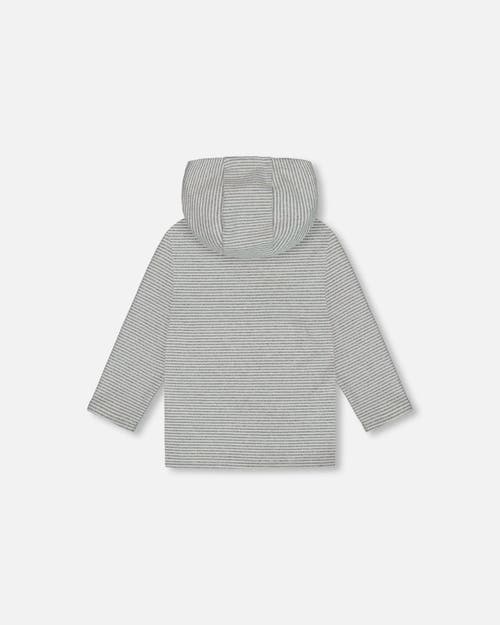 Shop Deux Par Deux Little Boy's Super Soft Hooded T-shirt With Print Gray Stripe In Stripe Grey Mix & Off White