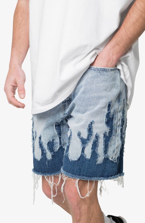 Shop Mnml Flame Rip & Repair Cutoff Denim Shorts In Blue