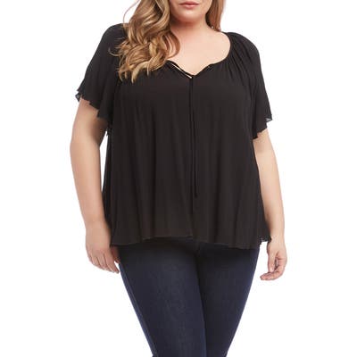 Plus Size Karen Kane Tie Neck Flutter Sleeve Top, Black