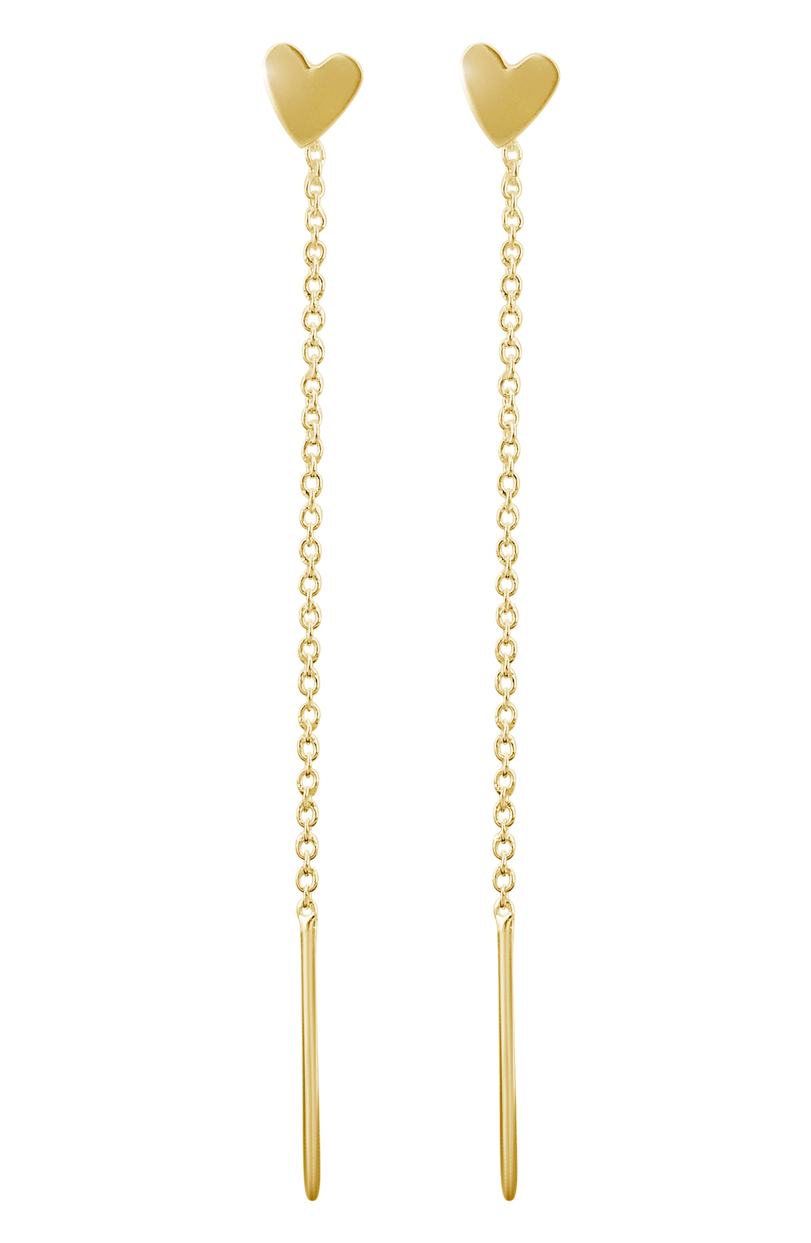 Adornia 14k Gold Vermeil Love Heart Chain Threader Earrings In Metallic Gold