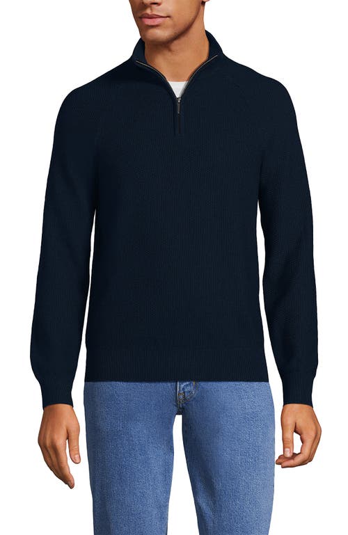 Shop Lands' End Long Sleeve Washable Merino Wool Quarter Zip Sweater In Radiant Navy