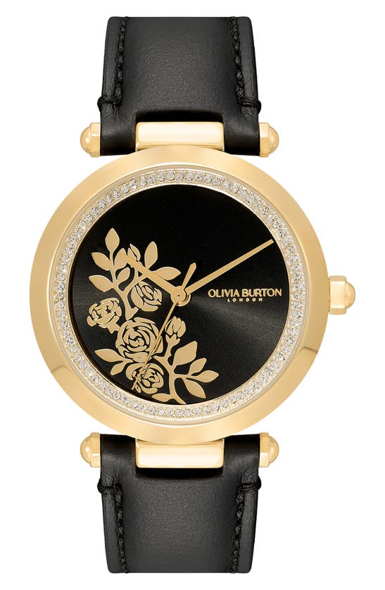 Olivia Burton Women's Signature Floral Black Leather Strap Watch 34mm