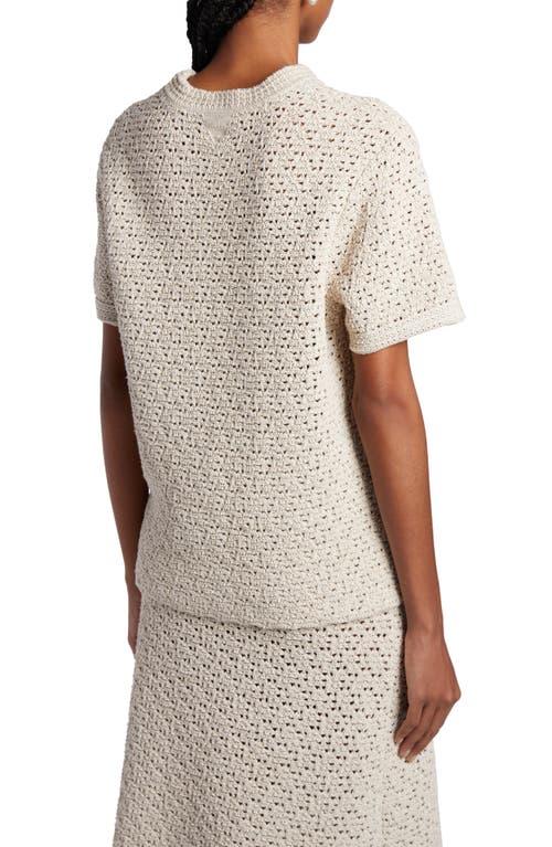 Shop Bottega Veneta Cotton Crochet Sweater In Bone/cloud