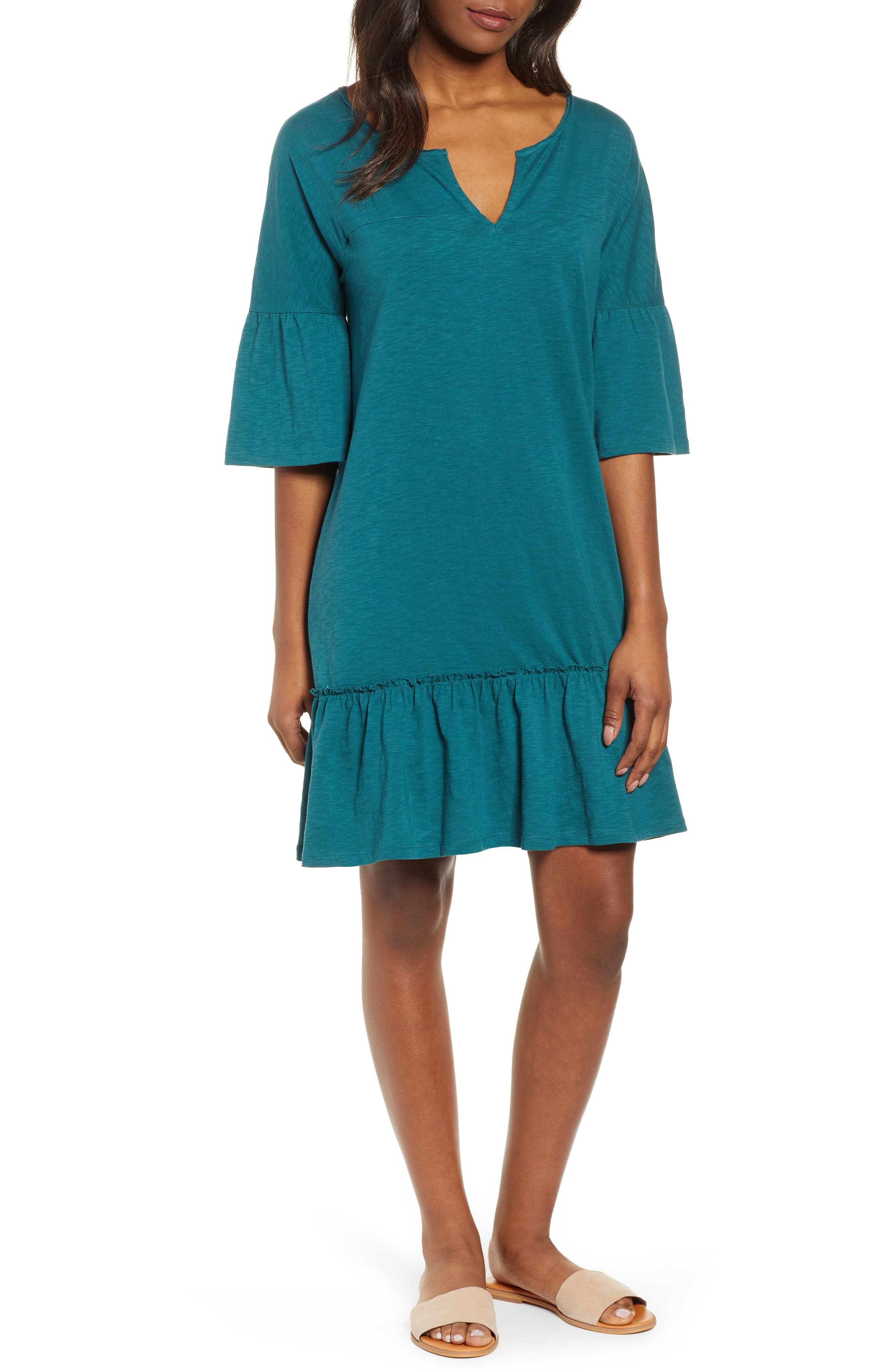 Caslon Ruffle Sleeve Cotton Dress
