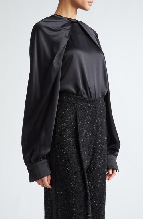 Max Mara Key Twist Detail Draped Silk Satin Top In Black