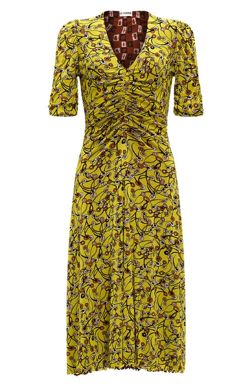 Shop Diane Von Furstenberg Koren Reversible Fit & Flare Dress In Swirl Yellow/chain Brown