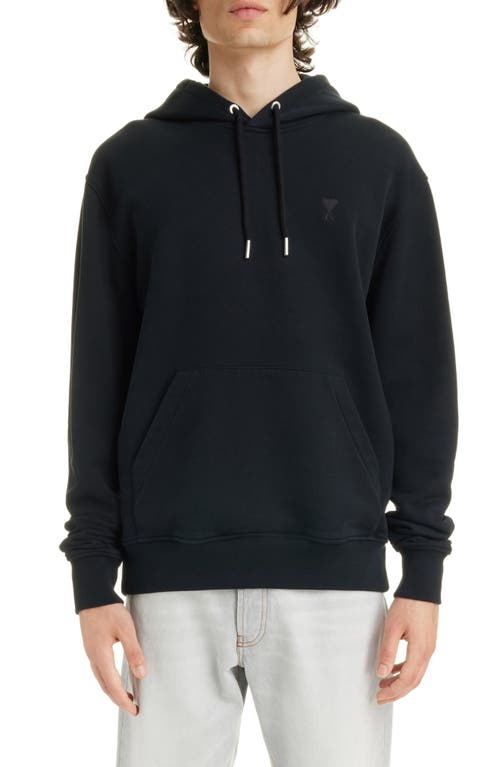 Ami PARIS de Coeur Embroidered Cotton Knit Hoodie Black/001 at Nordstrom,