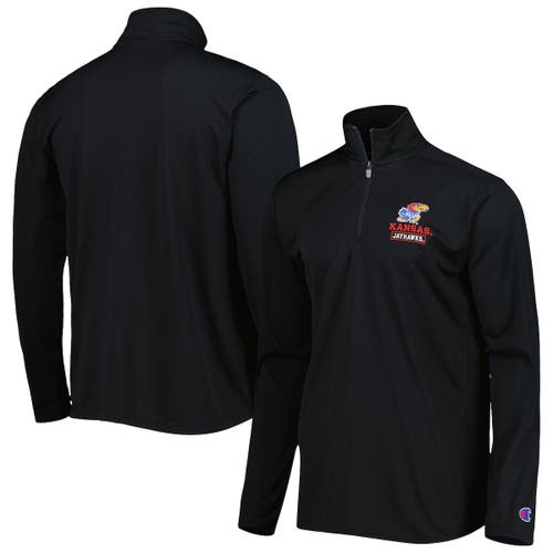 Men's Champion Black Kansas Jayhawks Textured Quarter-Zip Jacket