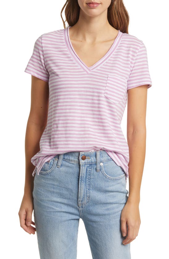 Caslon Short Sleeve V-neck T-shirt In Pink Gale- White Stripe